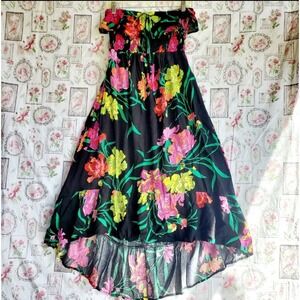 Pure Energy Size L Black Multicolor Flower Floral Long Maxi‎ Dress